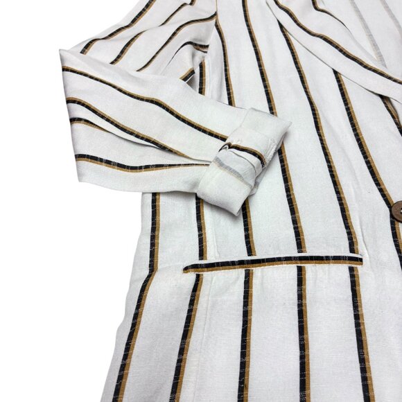 MNG Mango White Striped Linen Blend Double Breasted Blazer - Picture 6 of 8